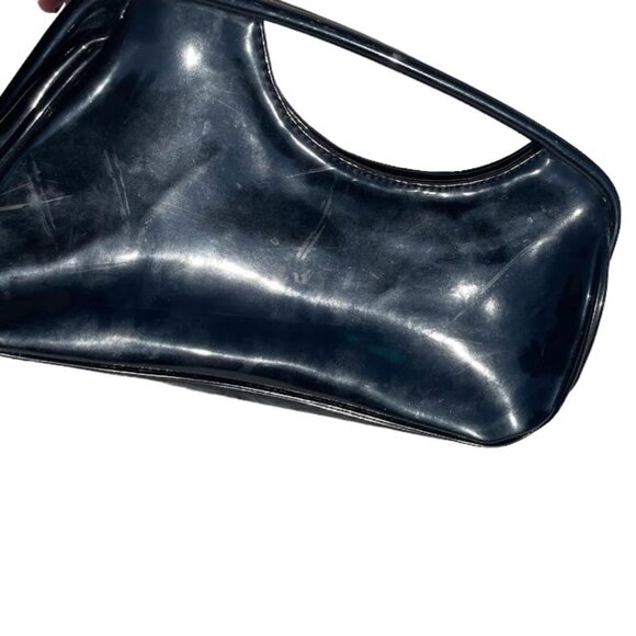 Vintage Vinyl Black Baguette Mini Handbag Clutch Purse - Picture 4 of 6